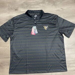 NHL Men's Black and Gold Striped short sleeved Polo Shirt